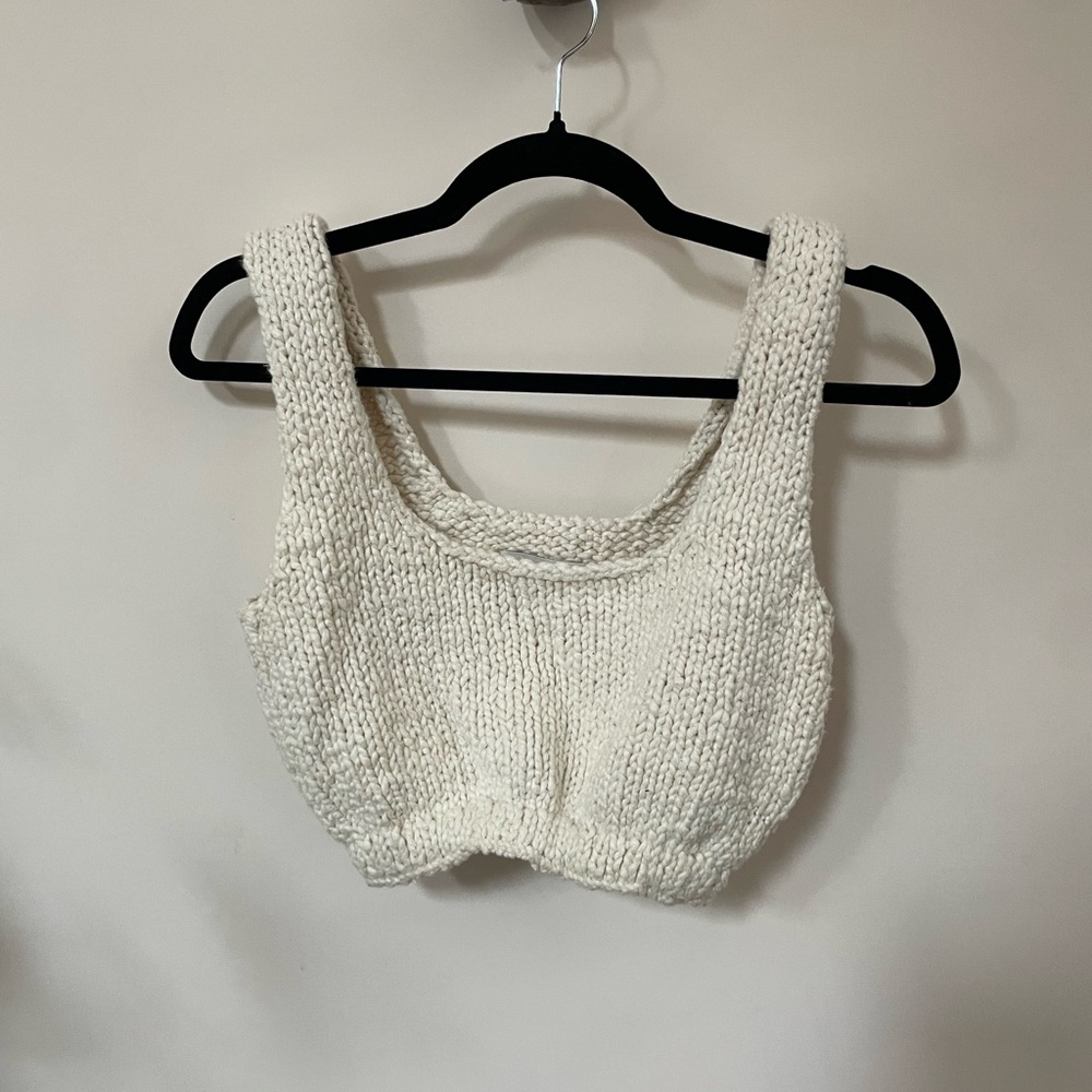 Lauren Manoogian Cream Ribbed Cropped Tank Top